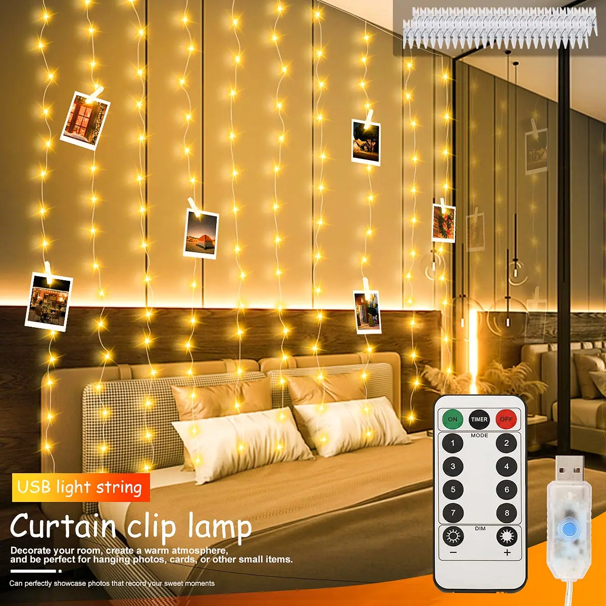 صور كليب الستار الجنية أضواء USB LED مع 20 هوك 8 طرق أضواء للجدار غرفة نوم حفل زفاف لتقوم بها بنفسك زينة عيد الميلاد