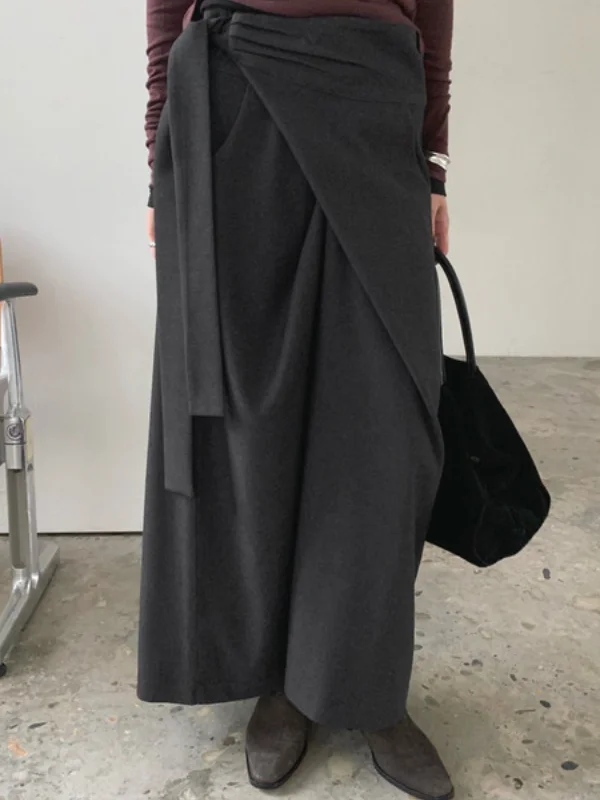 الرجعية Sle غير المتماثلة عالية الخصر النطاقات ميدي تنورة المرأة Faion الإحساس تصميم تحسس تراجع تصميم تحسس تنورة #3