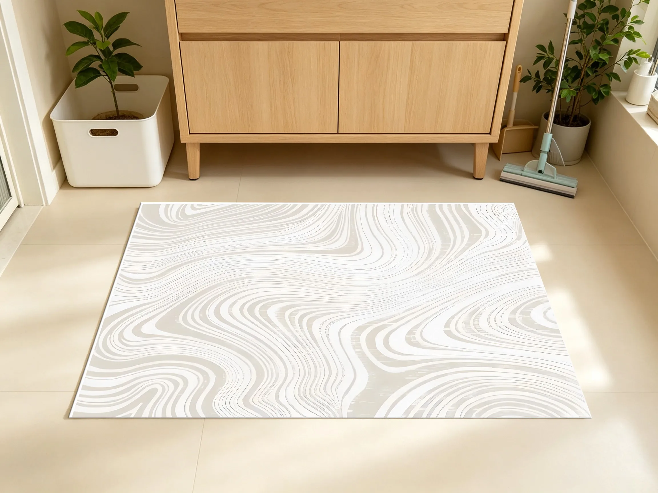 2D Large Carpet, Light Apricot Flowing Wave Pattern, Minimalist Cream Style, Living Room & Bedroom