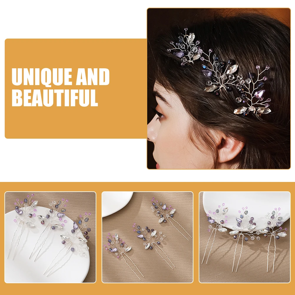 

3pcs Beaded Colored Diamond Hairpins Rhinestone Forks Chinese Style Hairpin Women Sticks Decorative Stick Bun Accessories Girls