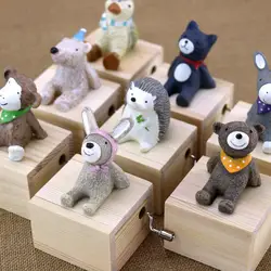 Wooden Hand Operated Cranked Music Boxes Children, Cute Mini Animal, Monkey, Penguin, Cat, Dog, Bear, Artware Gift, Home Decor