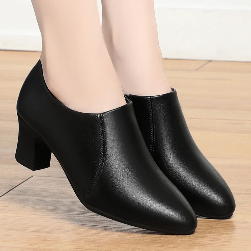7cm Comfortable Fashion Soft Leather Shoes Women Pumps Fall 2025 Med Block Heels Shoes Gladiator for Office Mom Work
