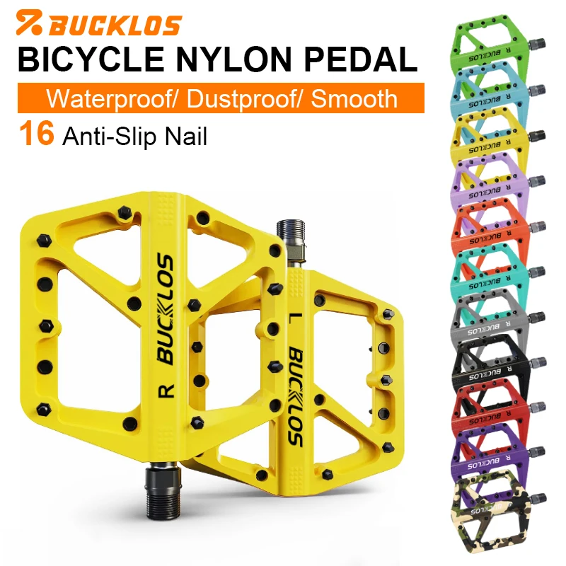 

BUCKLOS Bicycle Nylon Fiber Pedals for Road Mountain Bike Flat Pedals Dustproof Bicycle Platform Sealed DU Bearings Bike Paddles