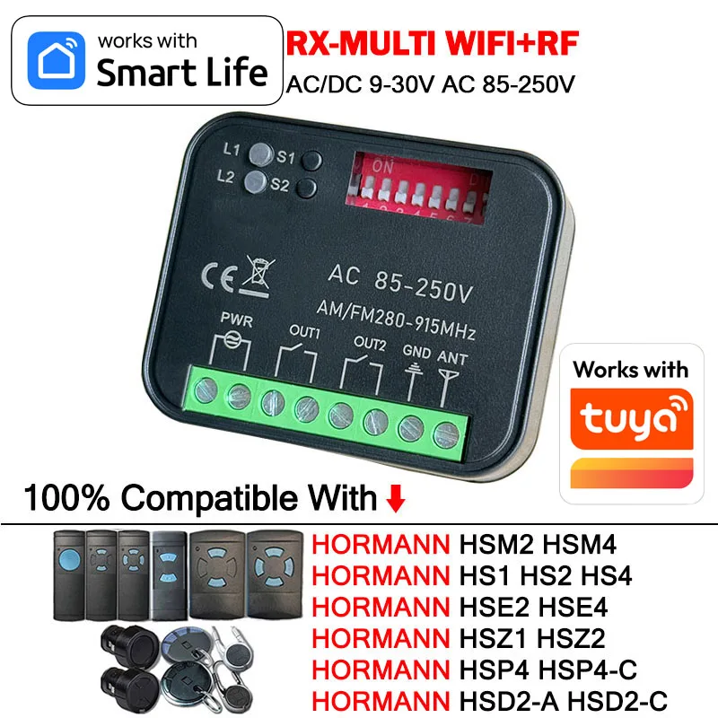 

Work With Tuya WiFi RXMULTI Receiver for HORMANN HSM2 HSM4 HS1 HS2 HS4 HSE2 HSE4 HSZ1 HSZ2 HSP4 HSP4C HSD2 Garage Remote Control