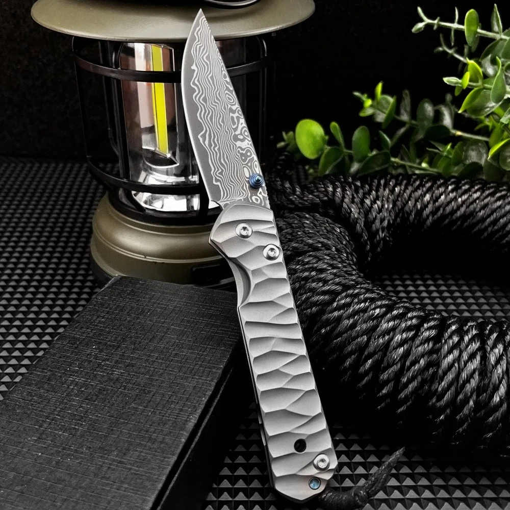 

Лидер продаж, высококачественный CR дамасский складной нож, титановая ручка, нож для выживания, кемпинга, EDC Bush, походные инструменты, подарок