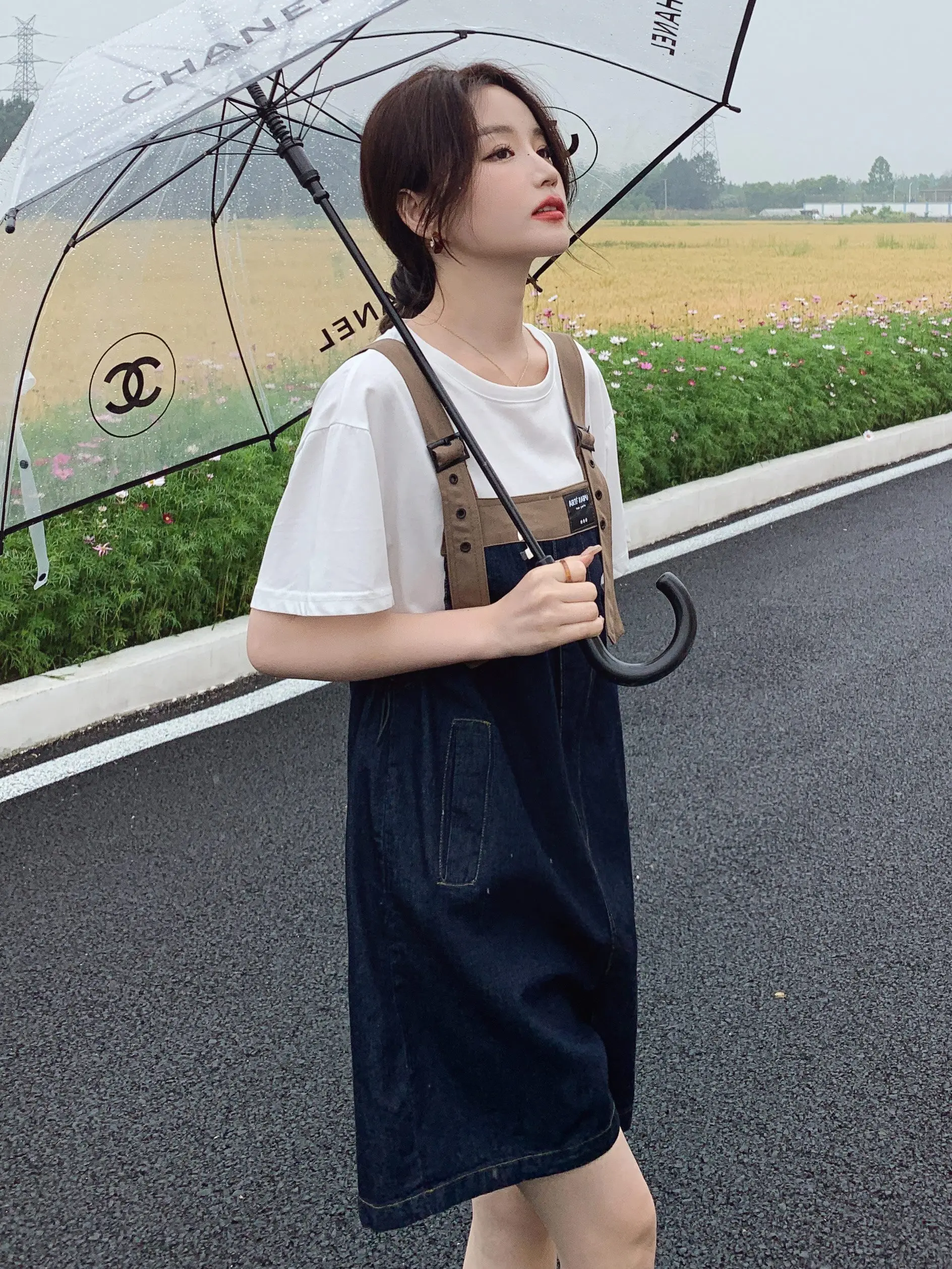 

Vintage Hong Kong Sle Wide Leg Overalls Women's Denim Utili Pants High Waist ort Length Commute Faion Summer New Arrival
