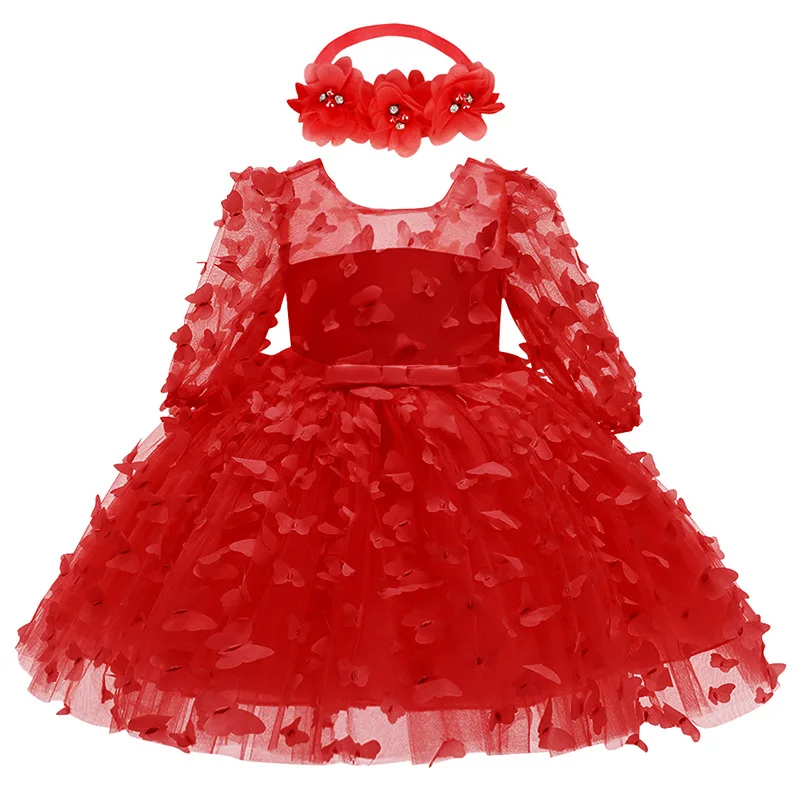 Girls dress bow knot princess dress girls New Year Christmas temperament satin dress baby baptism birthday party dress