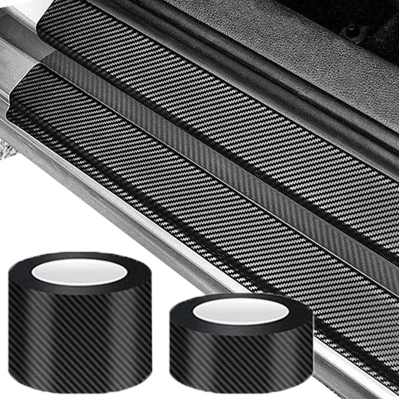 3/5m Rolls Carbon Fiber Car Sticker Auto Door Trunk Protective Strip Auto Door Threshold Anti Scratch Tape Waterproof Decal