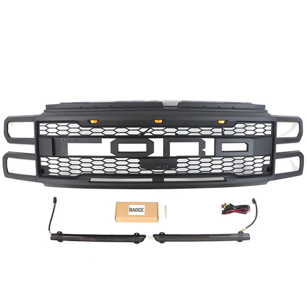 

Matte Black Front Grille For Ford F250 F350 F450 Raptor Style Racing Grill with LED Light