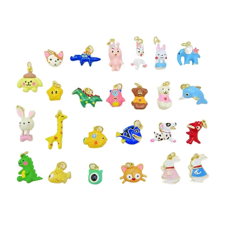 

2 Pcs Enamel Animal Pendant for Diy Bracelet Necklace Making Brass Jewelry Dog Rabbit Deer Cat Dinosaur Fish Premium Accessories