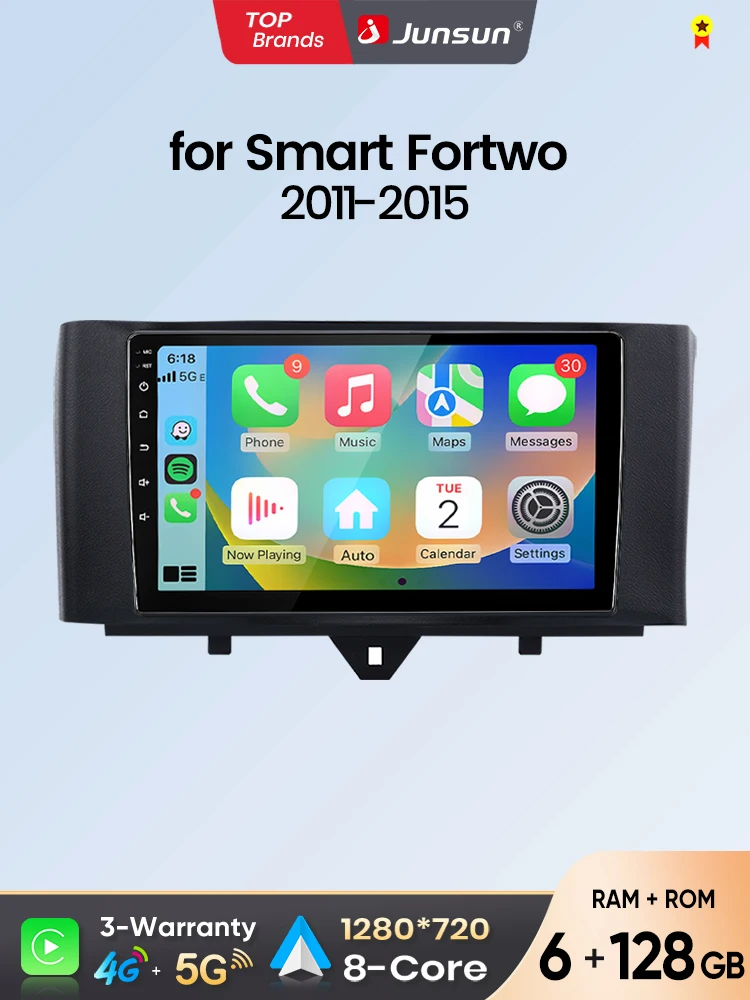 Junsun Android Auto Autoradio für Smart Fortwo 451 2011 2012 2013 2014 2015 Multimedia Wireless Apple CarPlay Intelligente Systeme IPS Touchscreen Stereo Videoplayer 2 Din Autoradio Head Unit