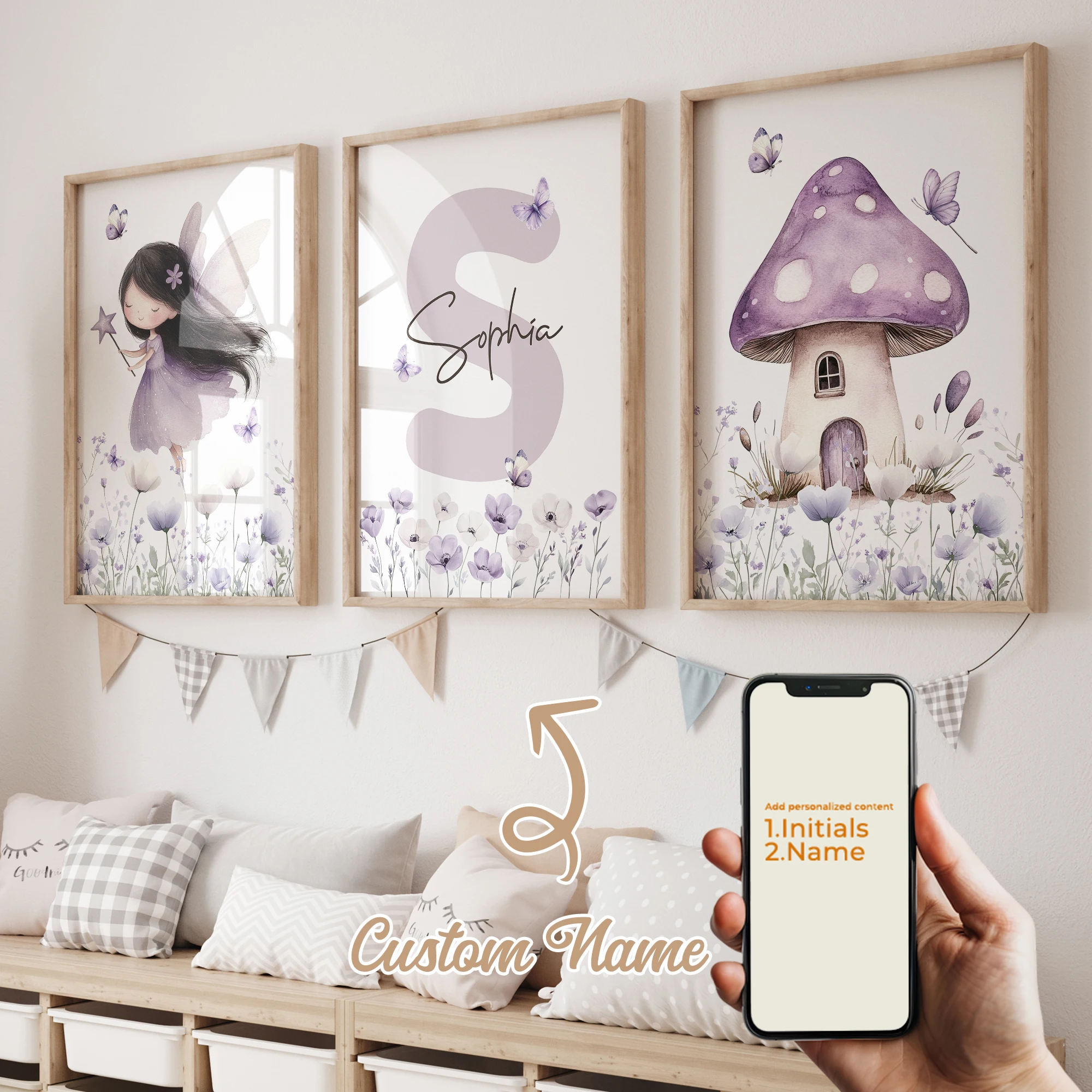 3 قطعة اسم مخصص شخصية الكرتون الطفل قزم جدار الفن طباعة صورة قماش المشارك اللوحة لغرفة المعيشة ديكور المنزل #2