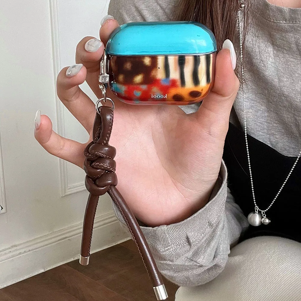 

Индивидуальный нерегулярный красочный цветной чехол для наушников со стильным кожаным ремешком для Airpods 1, 2, 3, 4 Pro, чехол