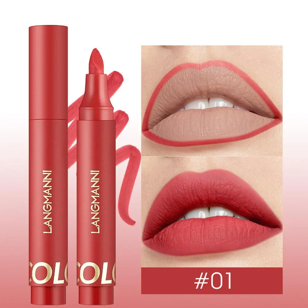 Matte Marker Lippenstift Lipliner Lippenstift Lipstick Lange Pen Hydraterende Voering Waterdichte Make-Up Contour La S6q0