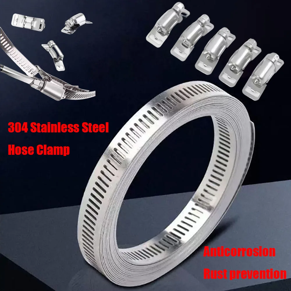 New 304 Stainless Steel Homemade Hose Ventilation Pipe Clamp Fixing Strap 12.6mm Full Tooth Pipe Clamp Steel Strap Binding Stra