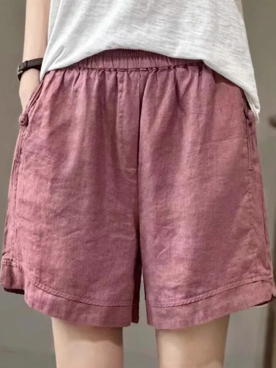 Lâche coton lin décontracté orts femmes taille élastique ket jambe droite pantalon Vintage Sle été Faion dames vêtements