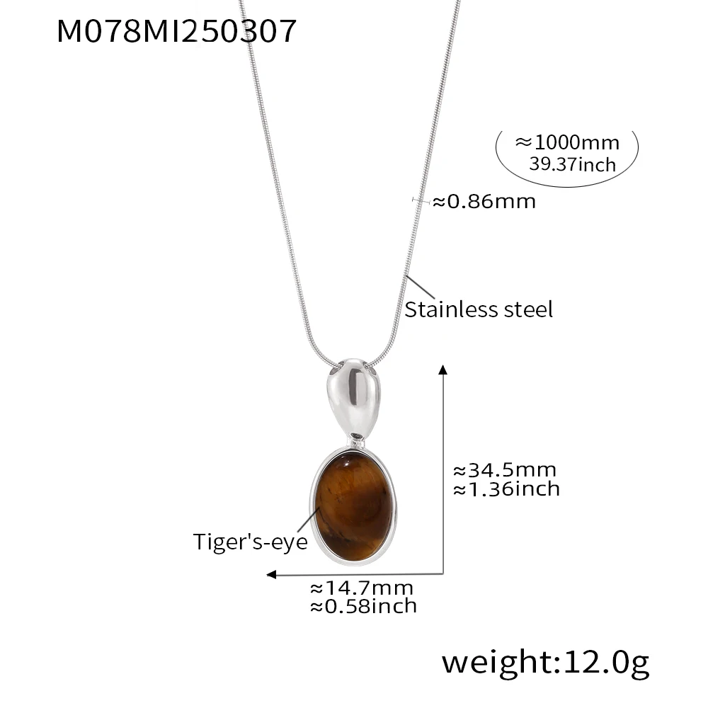 Women's Adjustable Long Pendant Necklace with Black Agate & Tiger Eye Stone