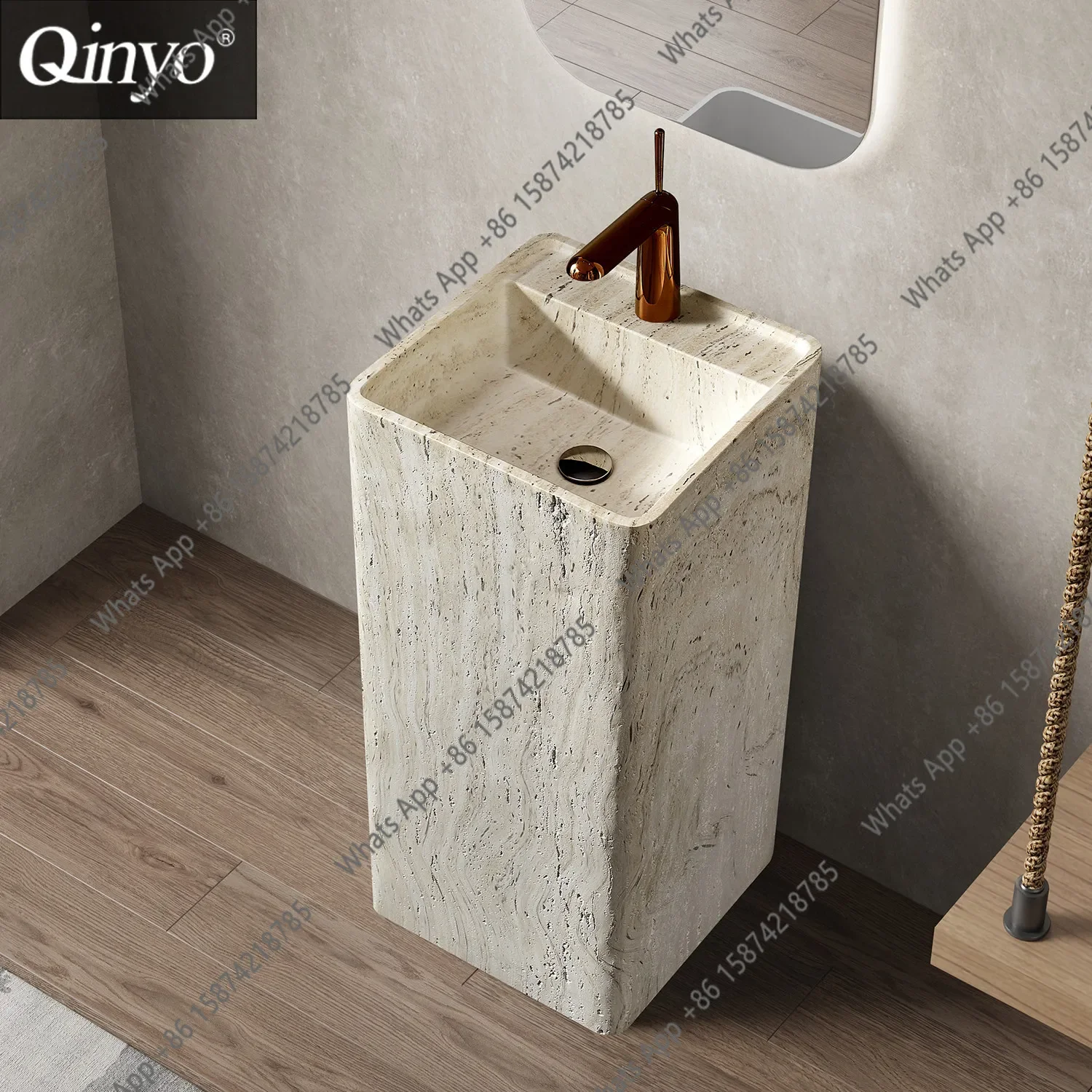 

N64 Medieval bathroom cabinet sink designer white travertine column basin integrated floor-standing personalized art washbasin