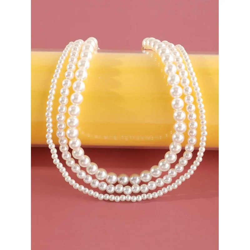 3pcs Women‘s Sweet Faux Pearl Necklace Set – Cute & Elegant Jewelry for Daily Wear & Gift.