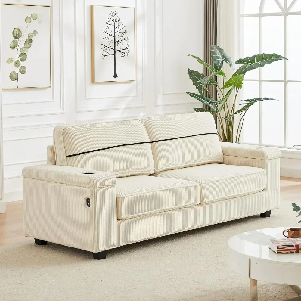 

Oversized Loveseat Couch With Charging Ports Sectional Sofas for Living Room Sofa 3 Seater Big Comfy Couch With Cup Holders Home