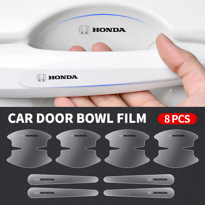 8Pcs Transparent Car Door Handle Bowl Decoration Badge Sticker For Honda Civic Fit Jazz Accord CRV HRV City Odyssey Passport