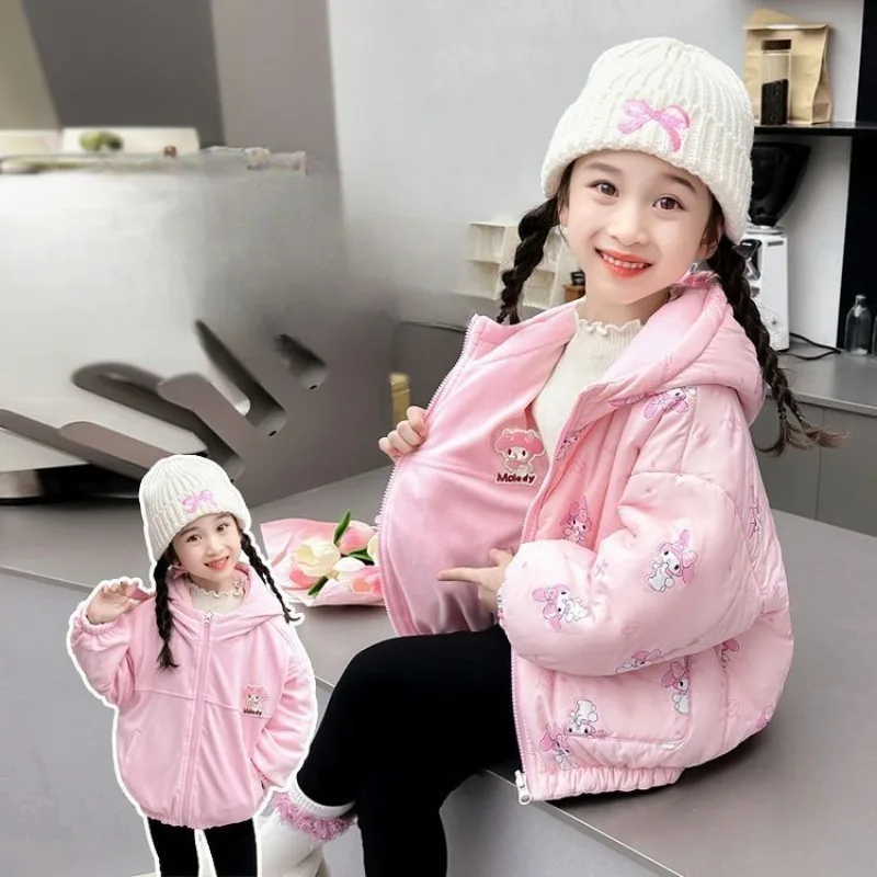 

My Melody Anime Kawaii Sanrio Winter Cotton Padded Jacket Cute Kuromi Children Thickened Casual Coat Clothes Gifts Toys