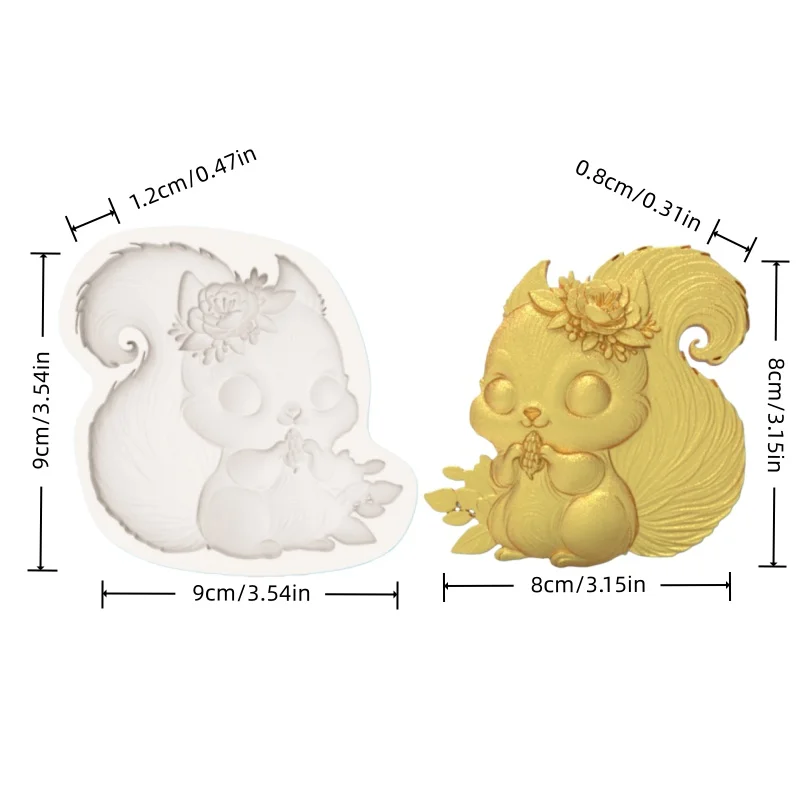 Squirrel Mold Holding Acorns and Wearing Flower-Shaped Decorations, Fairy Tale Style Dessert Chocolate Decoration, Homemade Silicone Mold