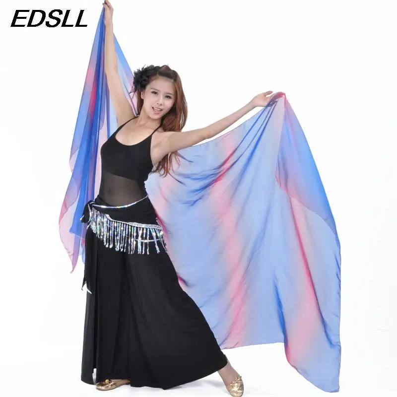 Fashion Women Belly Dance Big Veil Shawl Sexy Gradual Colored Bellydance Silk Scarf Oriental Indian Dance Costume Accessories