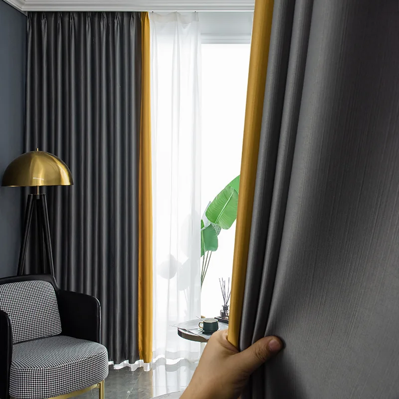 

2023The New High-shading -like plain color pure -cotton jacquard curtain perforated curtain light luxury bedroom curtain