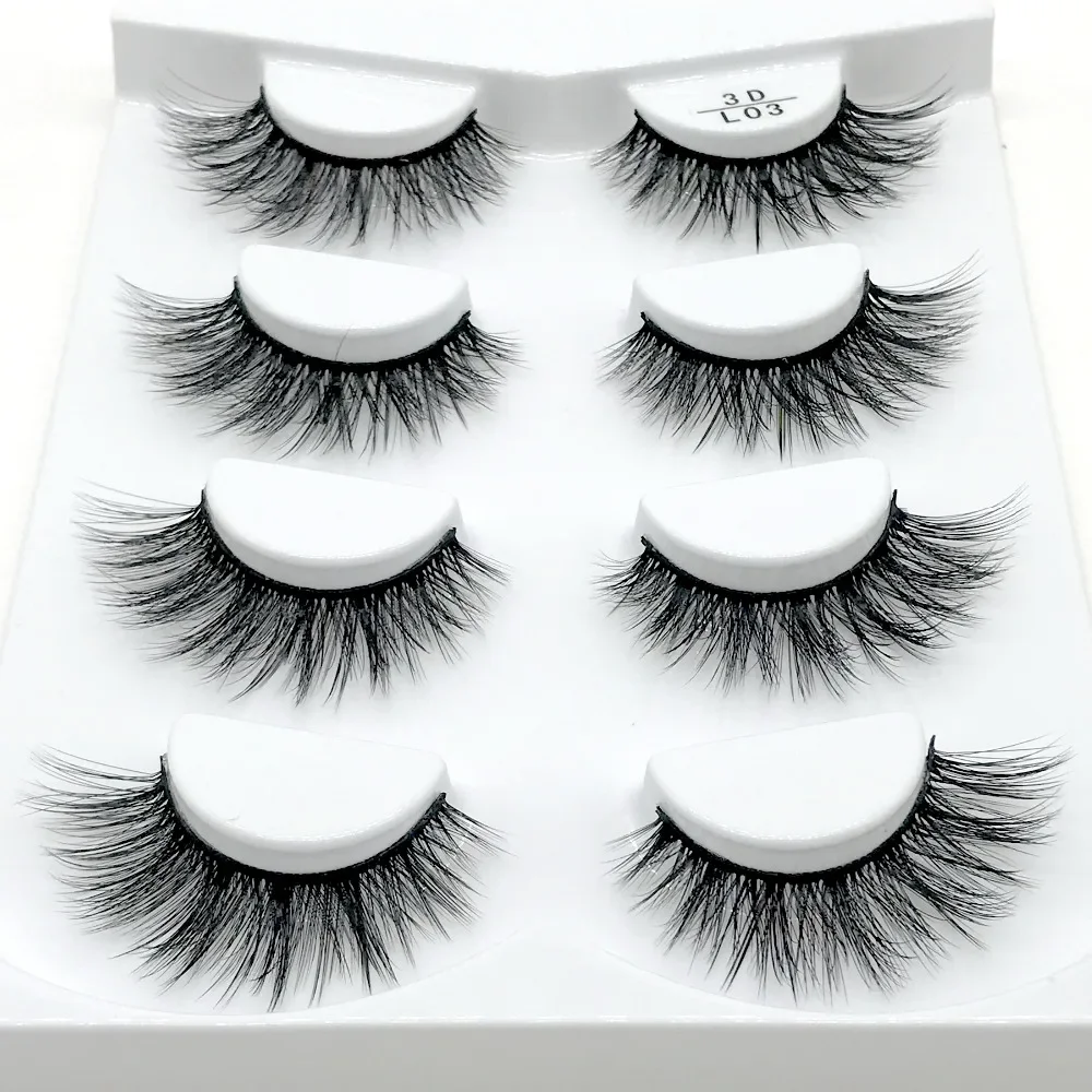 HBZGTLAD 2/4 คู่ขนตาปลอมธรรมชาติ 3D mink eye eyelash extension mink eye eyelash beauty