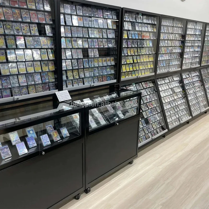 custom.Custom Floor Standing Metal TCG Trading Card Display Graded Card Show