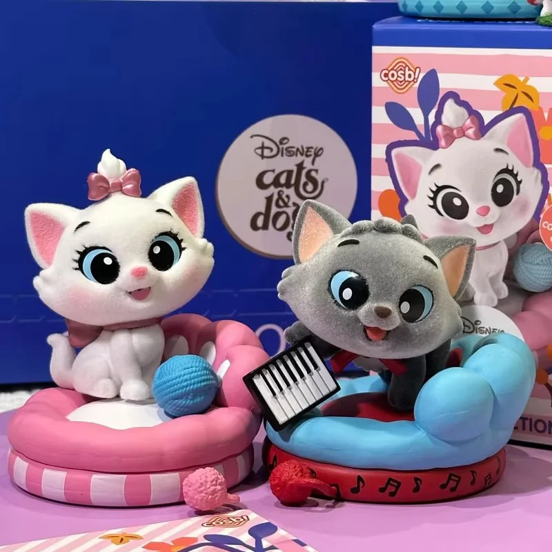 Disney Cat Party Series Blind Box Cosbi Cute Marie Cat Lucifer Mini Anime Figure Collection Ornaments Decor Toys Christmas Gifts