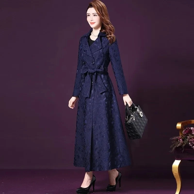 

Trench Coat Womens 2022 Spring Autumn New Korean Slim All-match Windbreaker Jacket Women Large Size Jacquard Long Overcoat