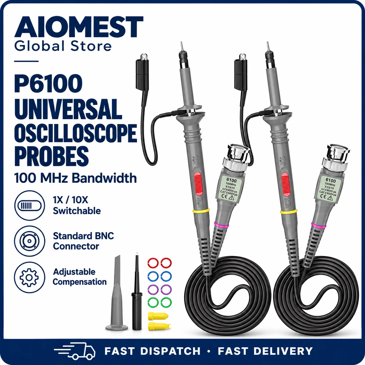 1Pcs/2Pcs Universal Oscilloscope Probes with Accessories Kit 100MHz 1X 10X with BNC Test Leads with Wire Piercing Probe