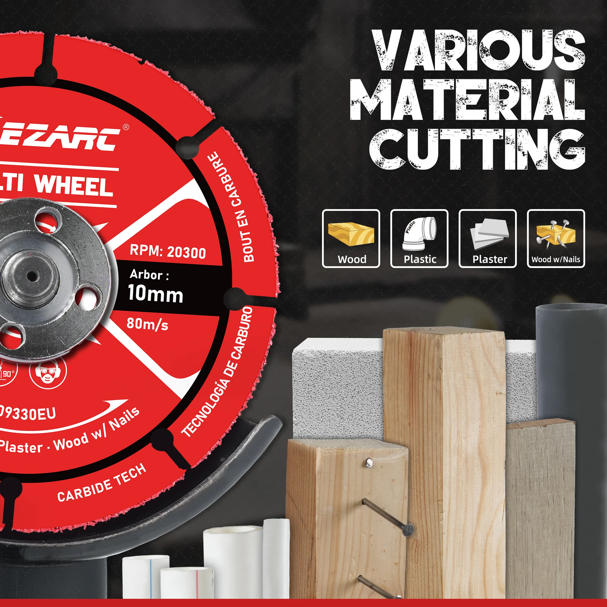 EZARC 2-Pcs Carbide Multi Wheel Cutting Disc, 76mm×10 mm Angle Grinder Wood Cutting Disc for Wood, Wood with Nails, Plastic