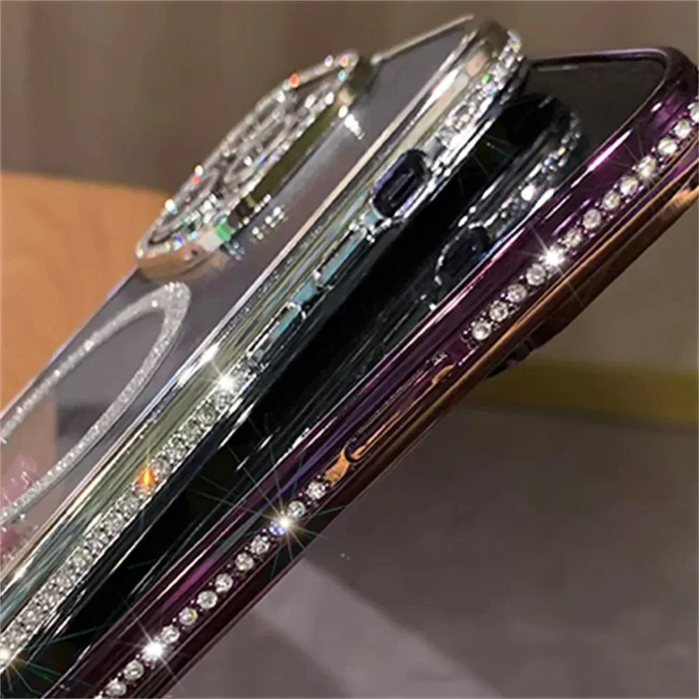 Neue, modische, glitzernde, transparente Hülle mit Diamant-Optik für iPhone 18 Pro Max, 17, 16, 15, 14, 13, 12 – magnetische Schutzhülle mit kabelloser Ladefunktion. – Detail 13