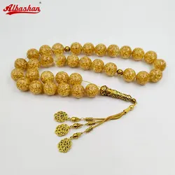 Big size Tesbih gold foil inside resin bead arabic Fashion bracelet Eid ramadan gift man Misbaha Muslim islamic accessory Rosary