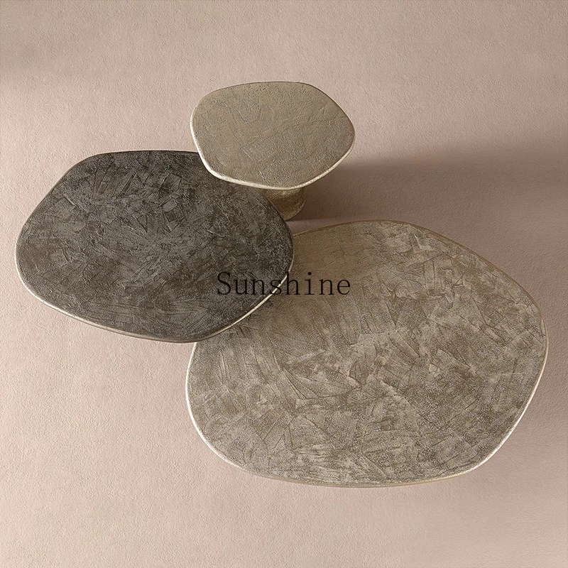 

Light luxury high-end retro brass color wabi-sabi wind special-shaped tea table