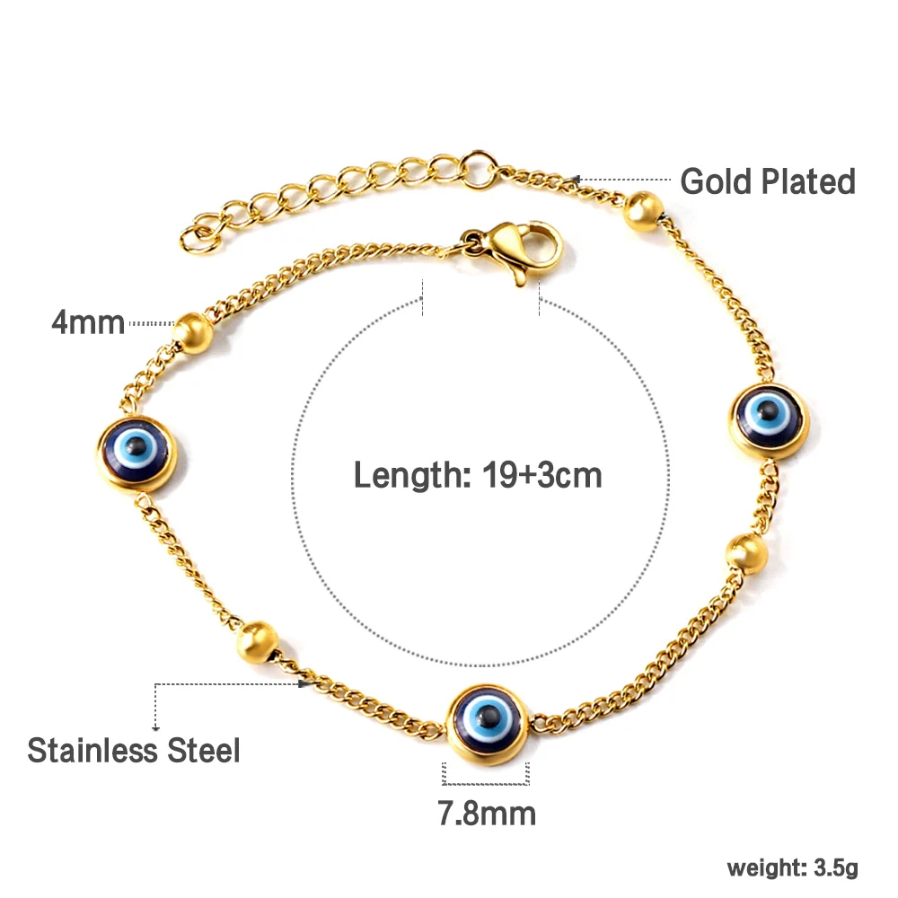 Fashion Blue Turkish Evil Eye Link Chain Bracelets For Women Stainless Steel Ball Beads Adjustable Jewelry Boho Lucky Y2K Gifts