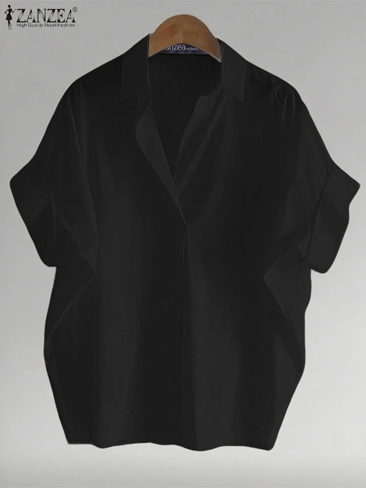 ZANZEA Übergroße Damenmode-Bluse, Sommerhemden, 2025, elegante Bürodame, Tunika, Tops, lässig, lockeres Revers, einfarbig, Blusas