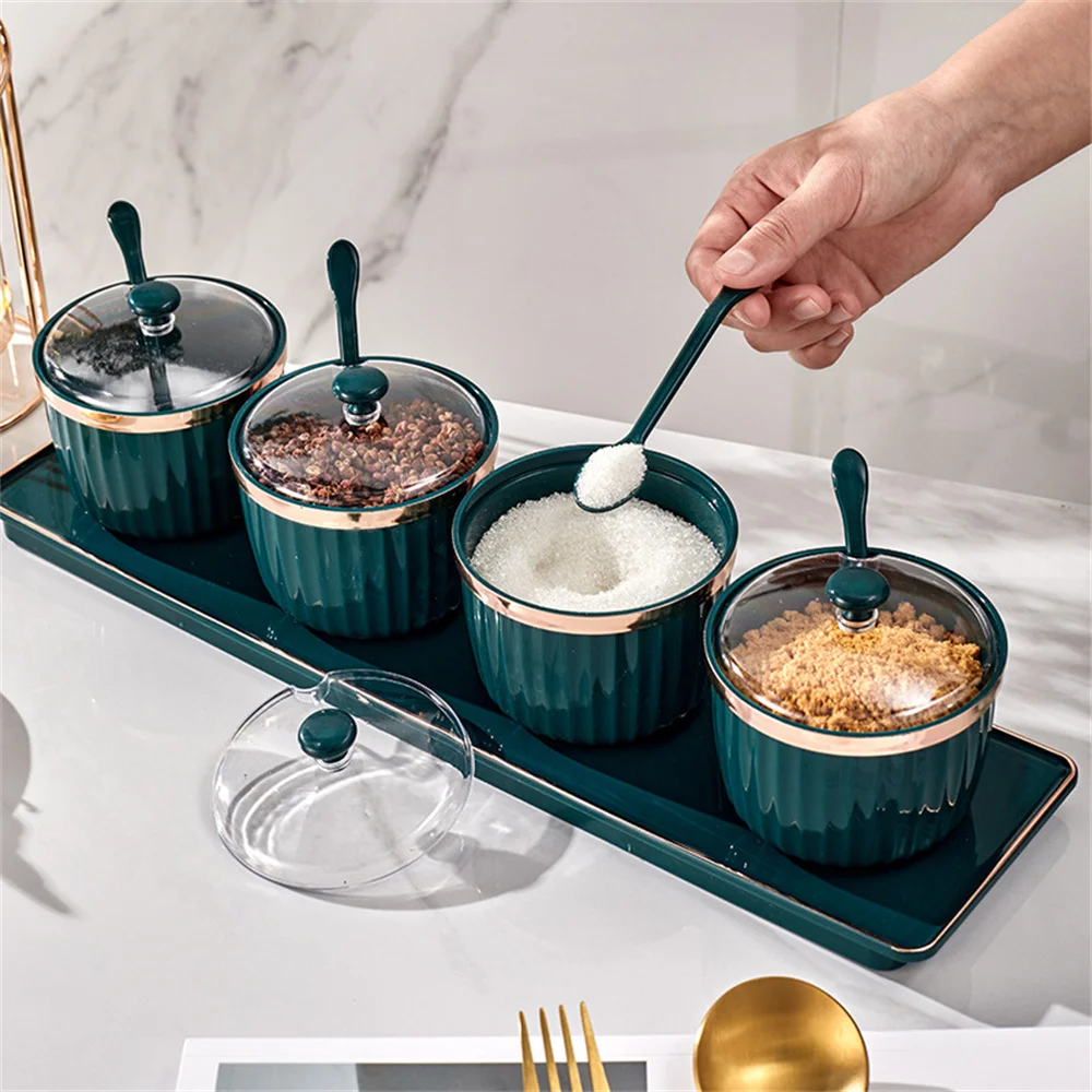 Household Seasoning Box With Dustproof Cover Large Capacity Solid Kitchen Gadgets Seasoning Pot Set Stable And Not Shaking