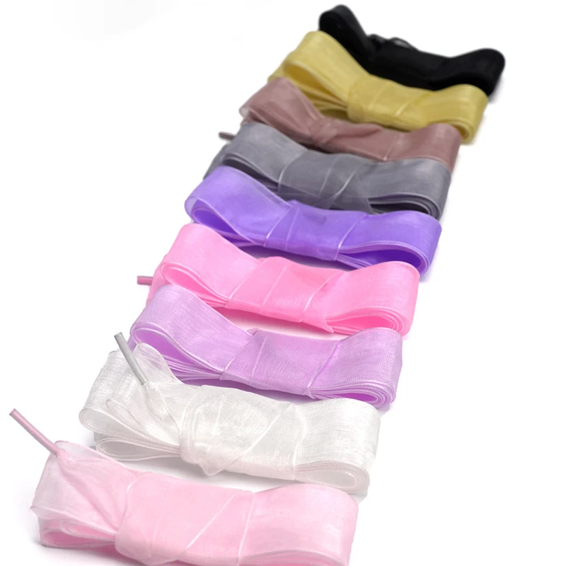 1Pair 2.5cm Wide Silk Shoelace Fashion Shoelaces Sneakers Flat Heel Laces long 100/120/140CM Shoe Accessories
