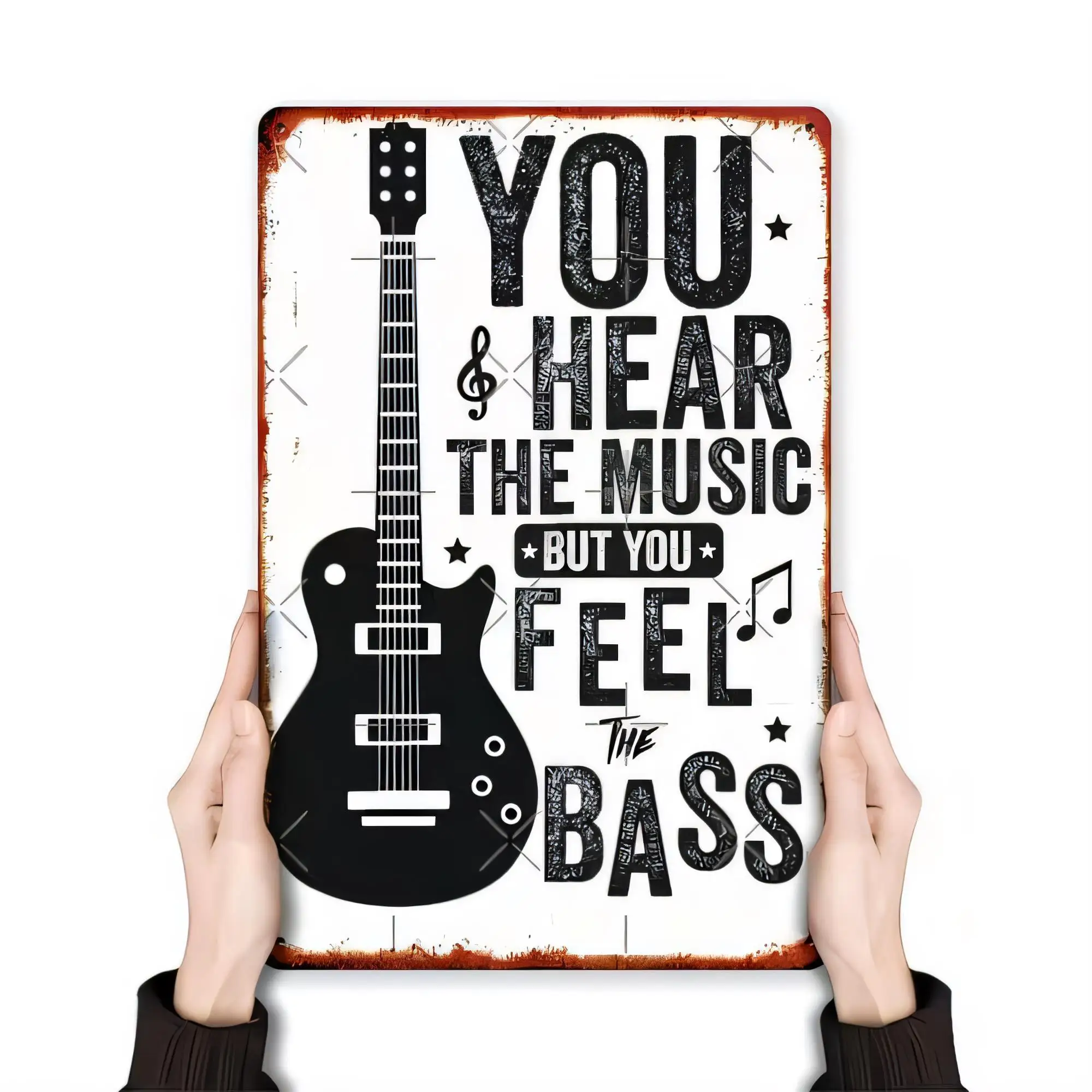 Tin Sign You Hear The Music But You Feel The Bass Guitar Player Funny Metal Wall Plaque Retro Rock Band Bar Pub Home Decor   Vin