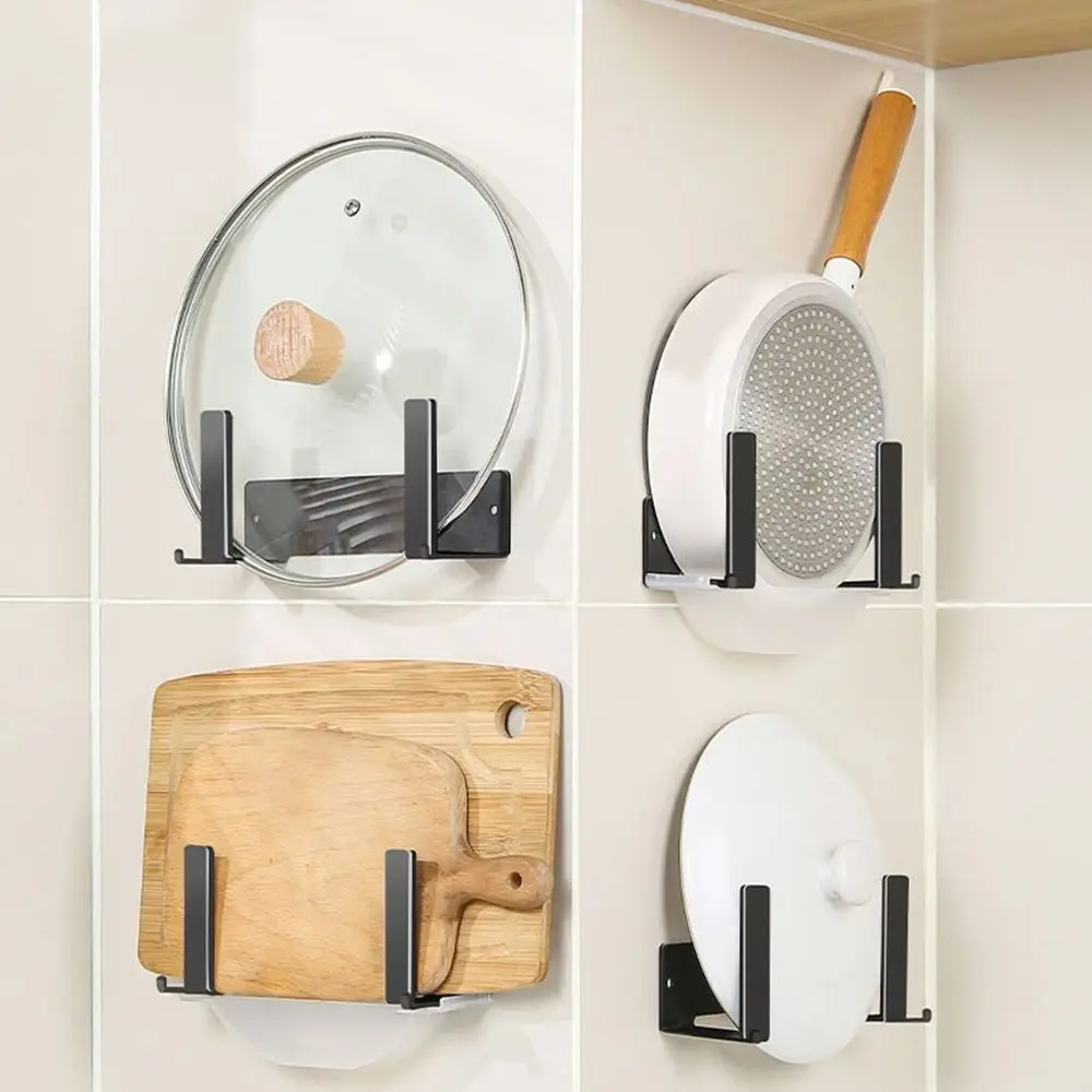 

Black Pot Lid Rack Punch-free Wall Mounted Cutting Board Storage Rack Space Saving Anti-slip Pot Lid Storage Holder Kitchen