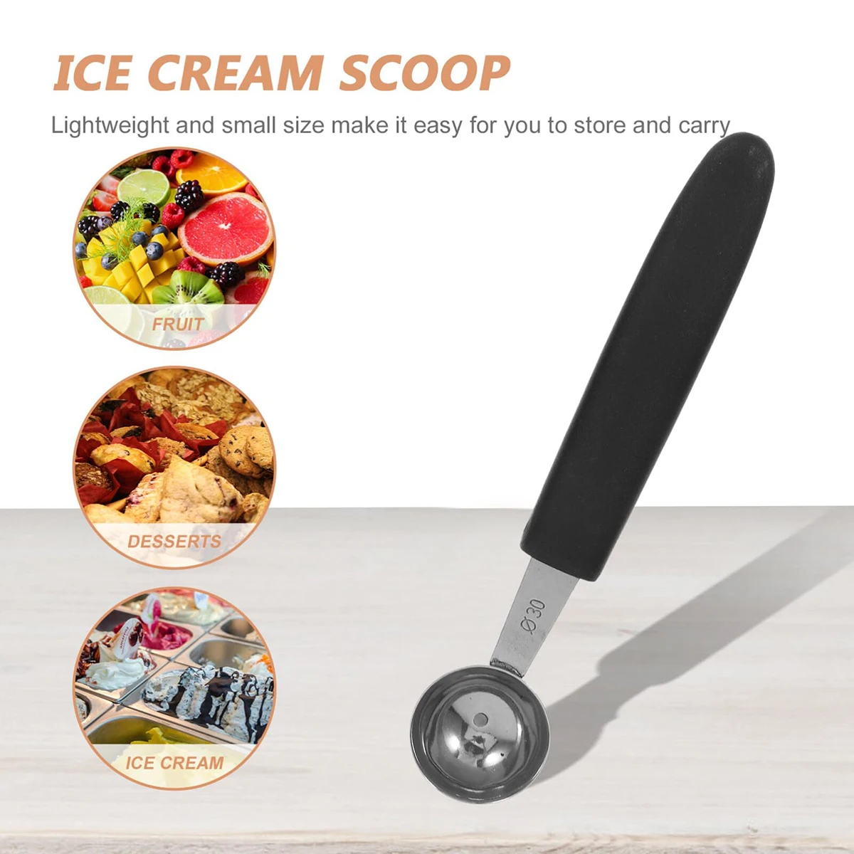 Simple Stainless Steel Fruit Scoop Ice Cream Watermelon Platter Scoop Household Kitchen Plastic Handle Metal Spoon