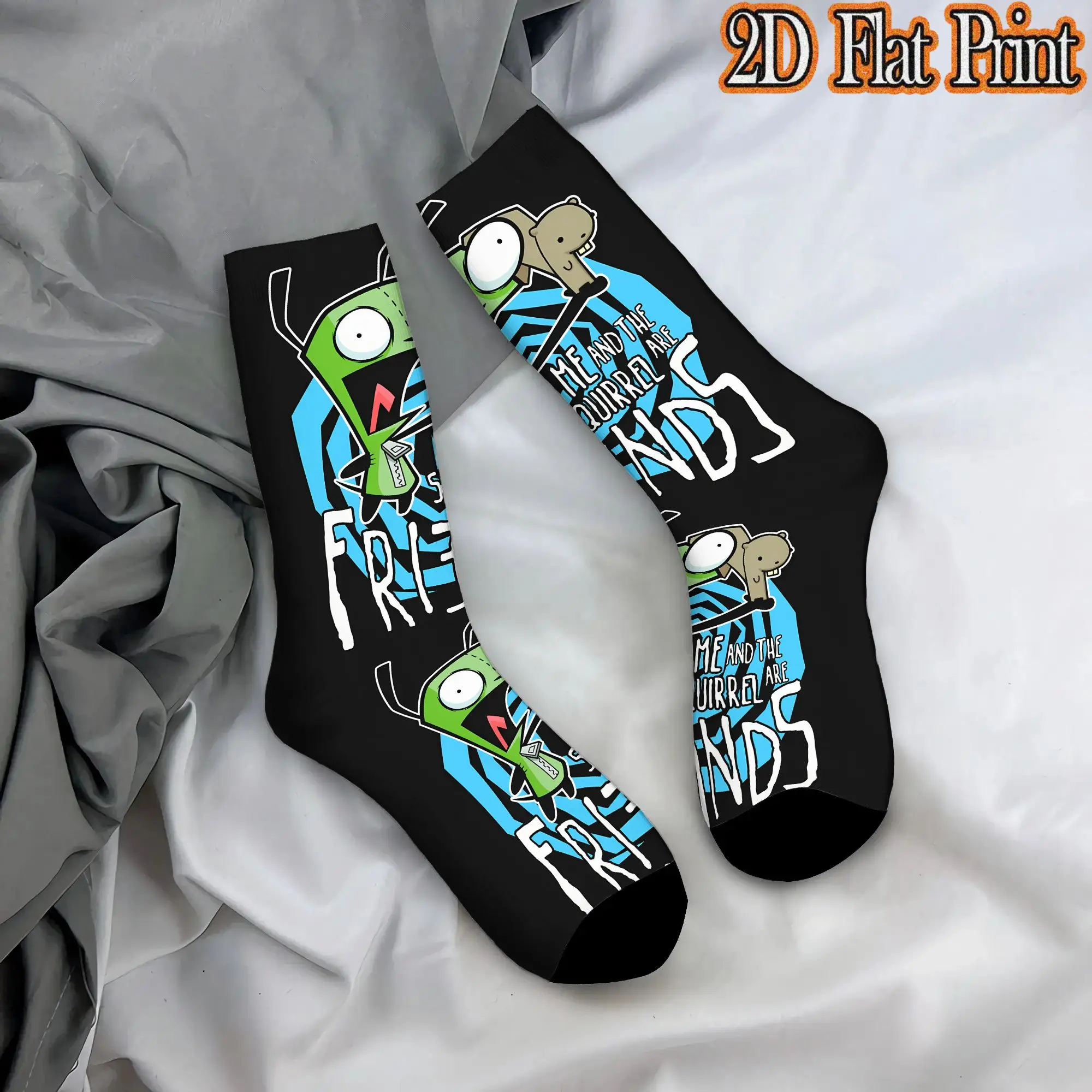 Invader Zim Anime Vintage  Hip Hop Novelty Seamless Mid-calf Winter Sock Sports Socks