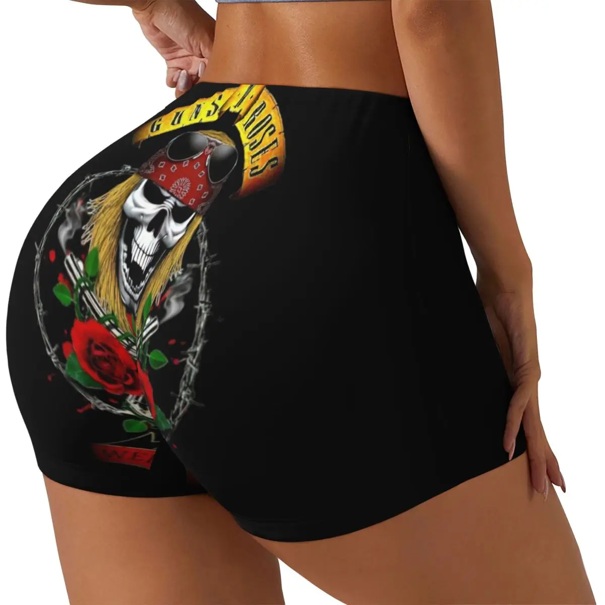Custom Guns N Rose Skull Heads Band Workout Volleyball Biker Shorts Women Gym Yoga Shorts