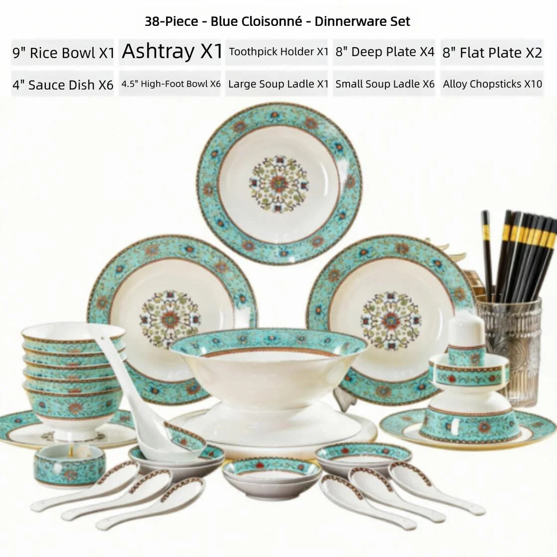 Enamel Porcelain Tableware Set 18/38/58pcs Enamelware Dish Sets Full Set Luxury China Exquisite Ceramics Dinnerware 4/10 Persons