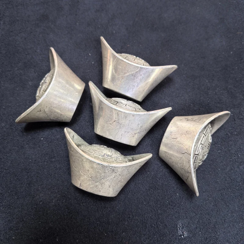 

Collection Qing Dynasty Set Five Emperors Treasury Ingot Silver Bar White Copper Casting Antique