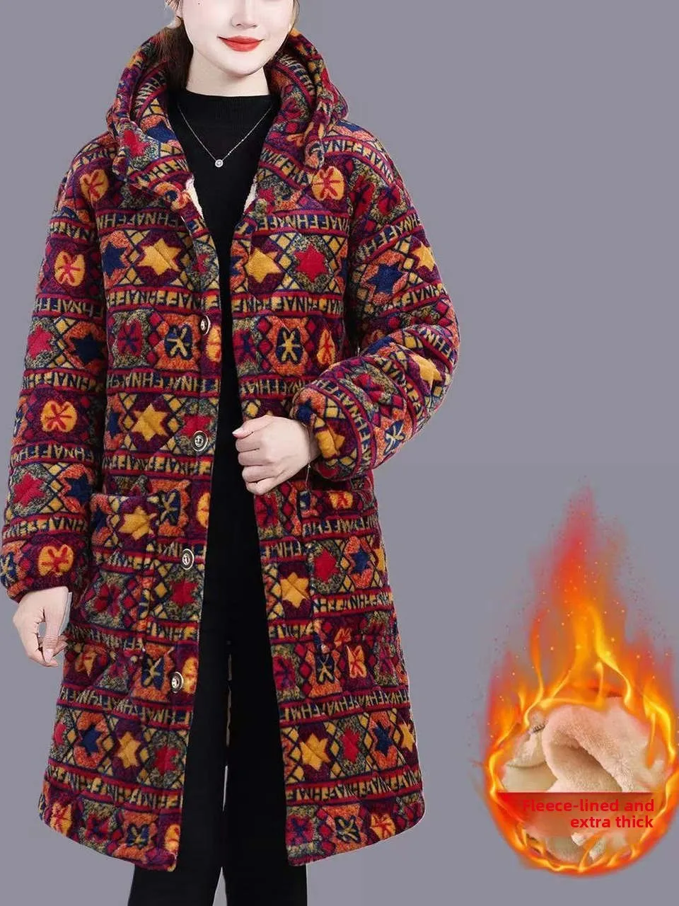 

Утепленная хлопковая куртка с капюшоном средней длины, многослойная домашняя одежда для женщин среднего и старшего возраста, теплая зимняя одежда